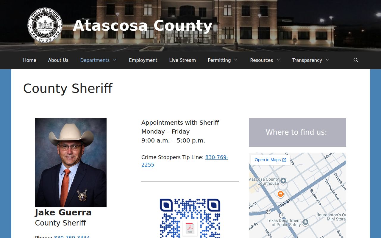 Atascosa County Jail booking record and ACSO contact source