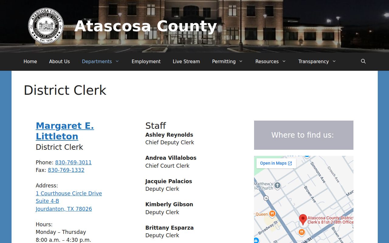 Atascosa County District Clerk booking case record source